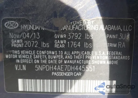 2013 Hyundai Elantra Gls из США, поврежденный, VIN 5NPDH4AE7DH445551